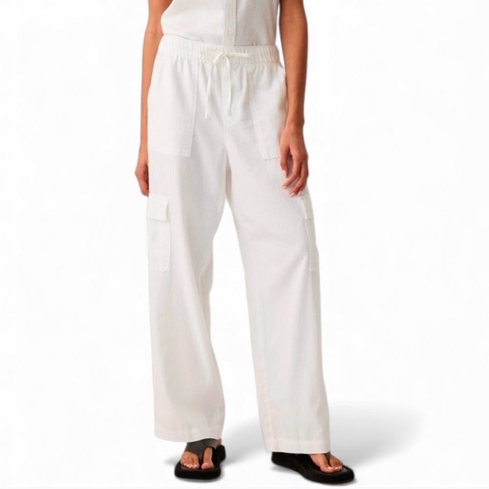 🆕💞GAP Mid-Rise Soft Linen-Cotton Blend Wide Leg Cargo Pants • IVORY • XSP • NWOT - Picture 6 of 9